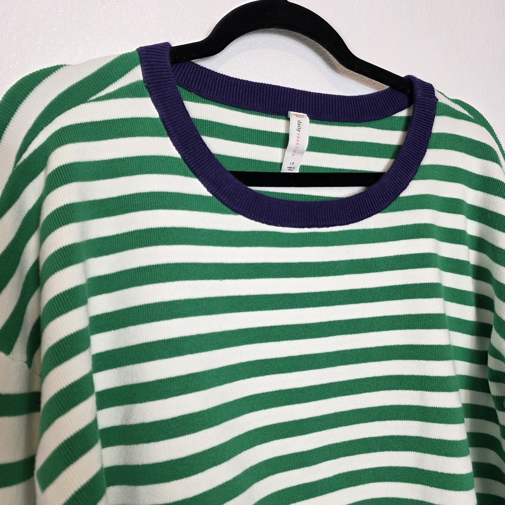 Daily Practice Anthropologie Striped Boxy Crop Sweater Green White Size Large - Picture 9 of 11